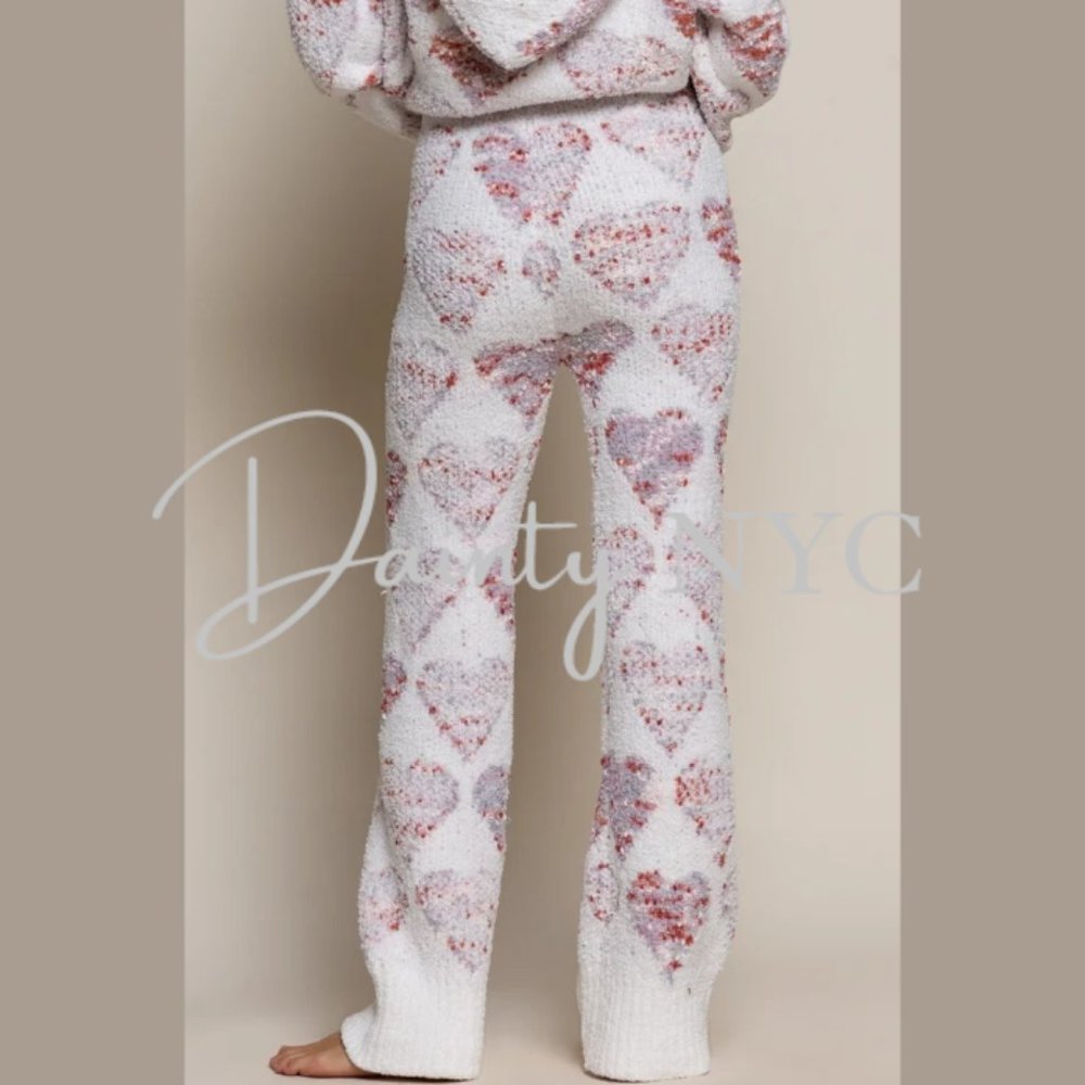 Hearts Berber Fleece Lounge Pants Heart Print Sweatpants - Picture 3 of 11